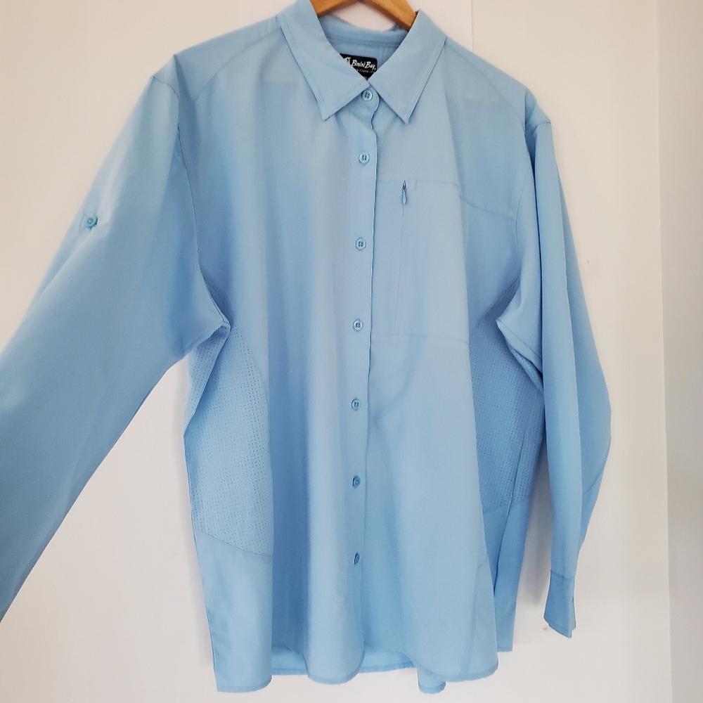 BIMINI BAY OUTFITTERS Men XXL Light Blue Button Down LS Shirt Outdoor Boat Fish